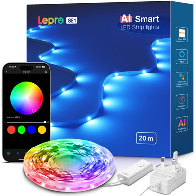 Lepro SE1 AI Smart LED Strip Light 20M RGB, App & Voice Control, Works with Alexa and Google Assistant, Music Sync