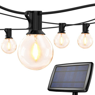 Lepro Solar Festoon Lights Outdoor, 25ft 25 Small G40 LED Bulb String Lights, 4 Modes, USB Rechargeable, Waterproof, Dusk to Dawn