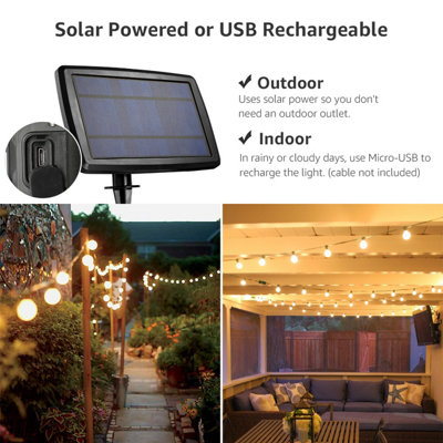 Lepro Solar Festoon Lights Outdoor, 25ft 25 Small G40 LED Bulb String Lights, 4 Modes, USB Rechargeable, Waterproof, Dusk to Dawn