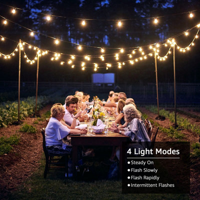 Lepro Solar Festoon Lights Outdoor, 25ft 25 Small G40 LED Bulb String Lights, 4 Modes, USB Rechargeable, Waterproof, Dusk to Dawn