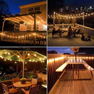 Lepro Solar Festoon Lights Outdoor, 25ft 25 Small G40 LED Bulb String Lights, 4 Modes, USB Rechargeable, Waterproof, Dusk to Dawn