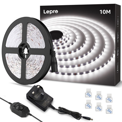Lepro White LED Strip Light 10M Kit, Cool White 6000K, 2000lm, Dimmable with Dimer Switch