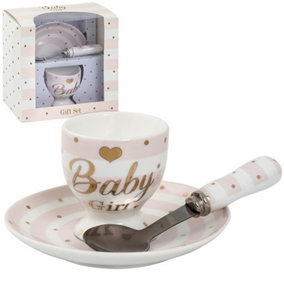 Lesser Pavey Mad Dots Baby Egg Cup/Plate Gift Set Baby Girl Pink (One Size)