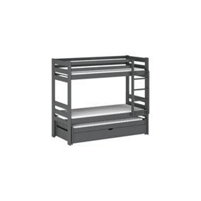 Lessi Bunk Bed with Trundle and Storage in Graphite W1980mm x H1630mm x D980mm