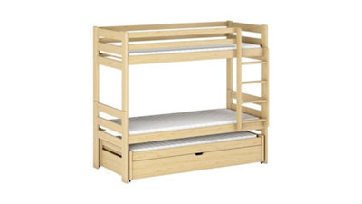 Lessi Bunk Bed with Trundle and Storage in Pine W1980mm x H1630mm x D980mm