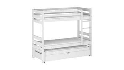 Lessi Bunk Bed with Trundle and Storage in White W1980mm x H1630mm x D980mm