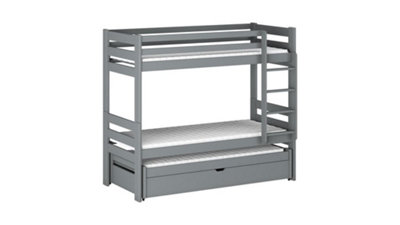 Lessi Bunk Bed with Trundle, Storage and Foam/Bonnell Mattresses in Grey W1980mm x H1630mm x D980mm