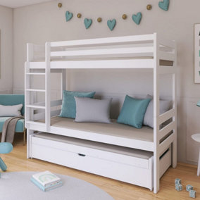 Lessi White Bunk Bed with Trundle, Storage and Foam/Bonnell Mattresses W1980mm x H1630mm x D980mm