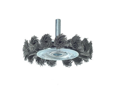 Lessmann - Knotted Wheel Brush with Shank 75 x 12mm, 0.50 Steel Wire Carded
