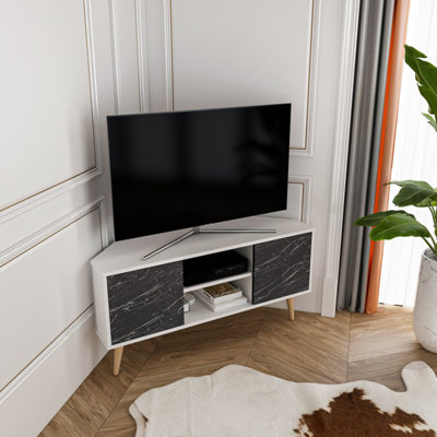 Lesson Modern Corner Tv Stand Tv Unit Tv Cabinet - White&Bendire