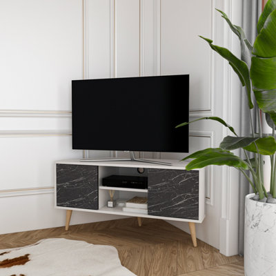 Lesson Modern Corner Tv Stand Tv Unit Tv Cabinet - White&Bendire