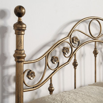LETCHWORTH VINTAGE VICTORIAN STYLE ANTIQUE BRASS DOUBLE METAL BED