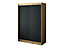 Leto T Contemporary 2 Sliding Door Wardrobe 5 Shelves 2 Rails Black Matt and Oak Effect (H)2000mm (W)1500mm (D)620mm