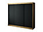 Leto T Contemporary 3 Sliding Door Wardrobe 9 Shelves 2 Rails Black Matt and Oak Effect (H)2000mm (W)2500mm (D)620mm
