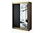 Leto T2 Contemporary 2 Sliding Mirror Door Wardrobe 5 Shelves 2 Rails Black Matt and Oak Effect (H)2000mm (W)1500mm (D)620mm