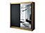 Leto T2 Contemporary 2 Sliding Mirror Door Wardrobe 9 Shelves 2 Rails Black Matt and Oak Effect (H)2000mm (W)2000mm (D)620mm