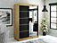 Leto V2 Contemporary 2 Sliding Mirror Door Wardrobe 5 Shelves 2 Rails Black Matt and Oak Effect (H)2000mm (W)1500mm (D)620mm