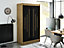 Leto Y Contemporary 2 Sliding Door Wardrobe 5 Shelves 2 Rails Black Matt and Oak Effect (H)2000mm (W)1200mm (D)620mm
