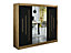 Leto Y1 Contemporary Mirrored 3 Sliding Door Wardrobe 9 Shelves 2 Rails Black Matt and Oak Effect (H)2000mm (W)2500mm (D)620mm
