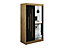 Leto Y2 Contemporary Mirrored 2 Sliding Door Wardrobe 5 Shelves 2 Rails Black Matt and Oak Effect (H)2000mm (W)1200mm (D)620mm