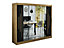 Leto Y2 Contemporary Mirrored 3 Sliding Door Wardrobe 9 Shelves 2 Rails Black Matt and Oak Effect (H)2000mm (W)2500mm (D)620mm