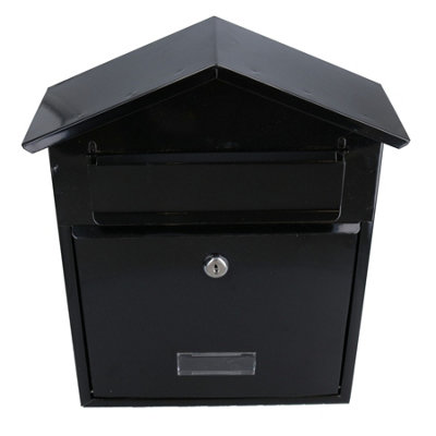 Letter Post Mail Box Metal Black Wall Door Gate Fence Garden House Lockable