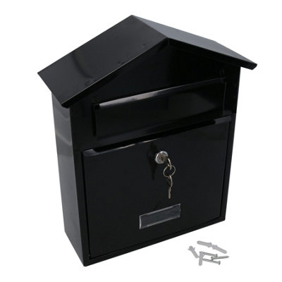 Letter Post Mail Box Metal Black Wall Door Gate Fence Garden House Lockable