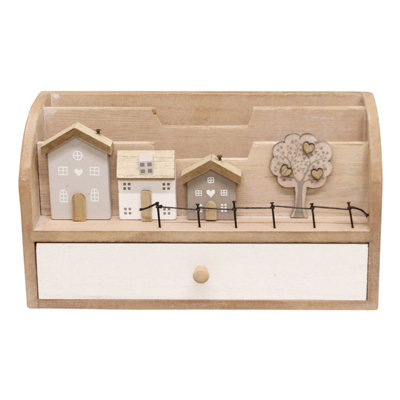 Letter Rack With Drawers, Wood