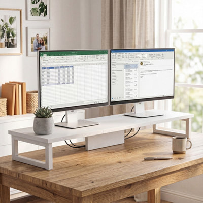 Levede Dual Screen Stand Riser White Desktop Computer Monitor Shelf ...