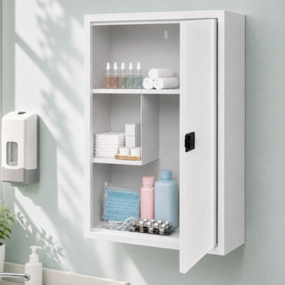 Levede Medicine Cabinet Lockable Storage Box Wall Mounted Metal Home,White