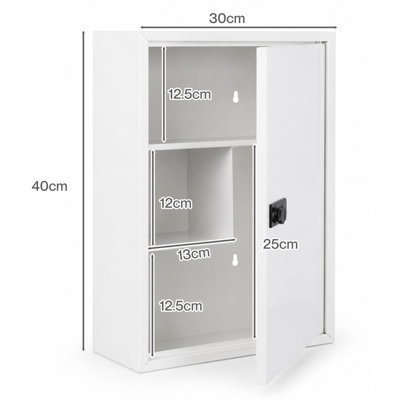Levede Medicine Cabinet Lockable Storage Box Wall Mounted Metal Home,White