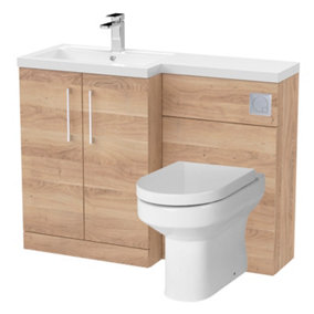 Level Bathroom Bundle Floor Standing Vanity Basin and WC Unit with Pan, Seat and Cistern - Left Hand - Bleached Oak - Balterley