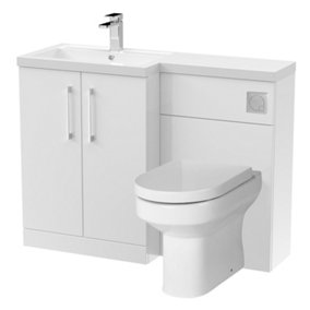 Level Bathroom Bundle Floor Standing Vanity Basin and WC Unit with Pan, Seat and Cistern - Left Hand - Gloss White - Balterley