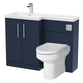 Level Bathroom Bundle Floor Standing Vanity Basin and WC Unit with Pan, Seat and Cistern - Left Hand - Midnight Blue - Balterley