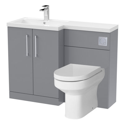 Level Bathroom Bundle Floor Standing Vanity Basin and WC Unit with Pan, Seat and Cistern - Left Hand - Satin Grey - Balterley Price Comparisons | Compare The Build
