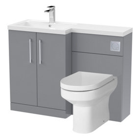 Level Bathroom Bundle Floor Standing Vanity Basin and WC Unit with Pan, Seat and Cistern - Left Hand - Satin Grey - Balterley
