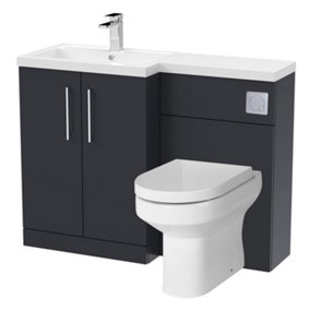 Level Bathroom Bundle Floor Standing Vanity Basin and WC Unit with Pan, Seat and Cistern - Left Hand - Soft Black - Balterley