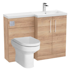 Level Bathroom Bundle Floor Standing Vanity Basin and WC Unit with Pan, Seat and Cistern - Right Hand - Bleached Oak - Balterley