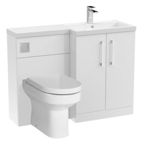 Level Bathroom Bundle Floor Standing Vanity Basin and WC Unit with Pan, Seat and Cistern - Right Hand - Gloss White - Balterley