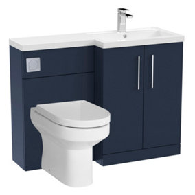 Level Bathroom Bundle Floor Standing Vanity Basin and WC Unit with Pan, Seat and Cistern - Right Hand - Midnight Blue - Balterley
