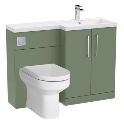 Level Bathroom Bundle Floor Standing Vanity Basin and WC Unit with Pan, Seat and Cistern - Right Hand - Satin Green - Balterley