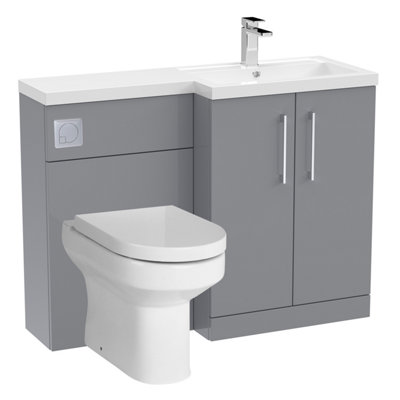 Level Bathroom Bundle Floor Standing Vanity Basin and WC Unit with Pan, Seat and Cistern - Right Hand - Satin Grey - Balterley Price Comparisons | Compare The Build