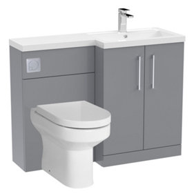 Level Bathroom Bundle Floor Standing Vanity Basin and WC Unit with Pan, Seat and Cistern - Right Hand - Satin Grey - Balterley