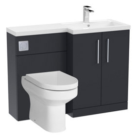 Level Bathroom Bundle Floor Standing Vanity Basin and WC Unit with Pan, Seat and Cistern - Right Hand - Soft Black - Balterley