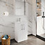 Level Compact Floor Standing 2 Door Vanity Basin Unit with Ceramic Basin - 500mm - Gloss White