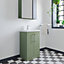 Level Compact Floor Standing 2 Door Vanity Basin Unit with Ceramic Basin - 500mm - Satin Green
