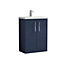 Level Compact Floor Standing 2 Door Vanity Basin Unit with Ceramic Basin - 600mm - Matt Electric Blue