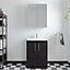 Level Compact Floor Standing 2 Door Vanity Basin Unit with Ceramic Basin - 600mm - Woodgrain Charcoal Black