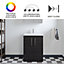 Level Compact Floor Standing 2 Door Vanity Basin Unit with Ceramic Basin - 600mm - Woodgrain Charcoal Black