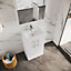 Level Compact Floor Standing 2 Door Vanity Basin Unit with Polymarble Basin - 500mm - Gloss White